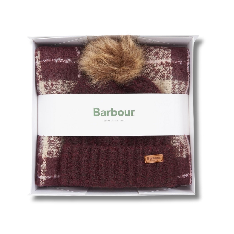 Coffret Barbour Echarpe + Bonnet Cabernet