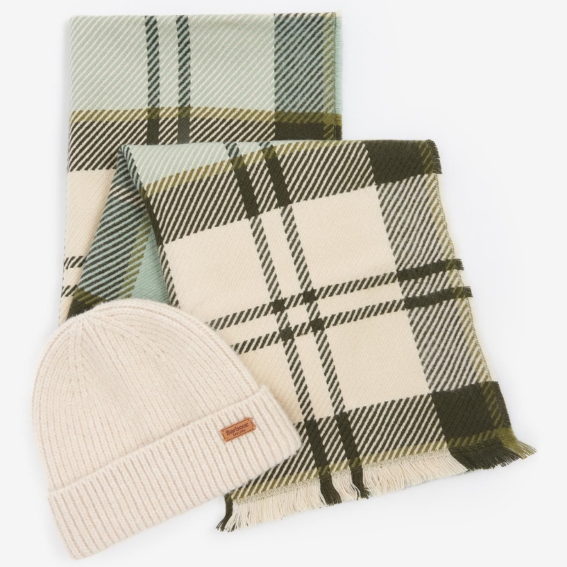 Coffret Barbour Bonnet + Echarpe Soft Mint