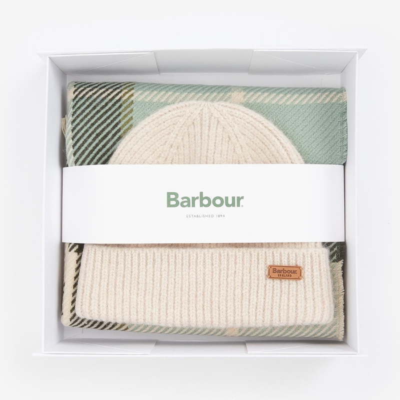 Coffret Barbour Bonnet + Echarpe Soft Mint