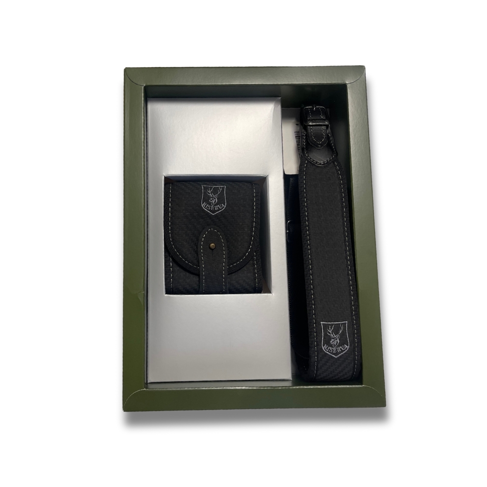 Coffret cadeau Bretelle + Cartouchiere en cuir effet carbone - Riserva