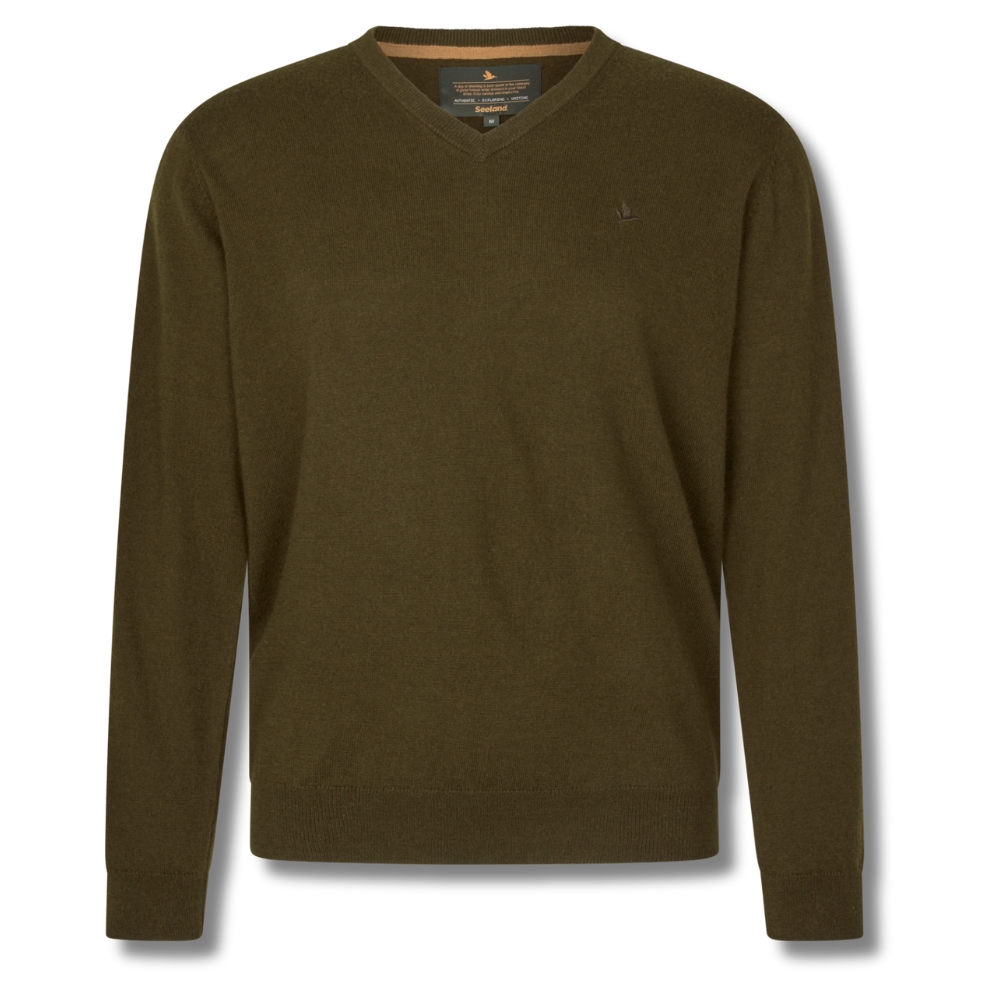 Pull Col en V Pine en laine Mrinos Vert - Seeland