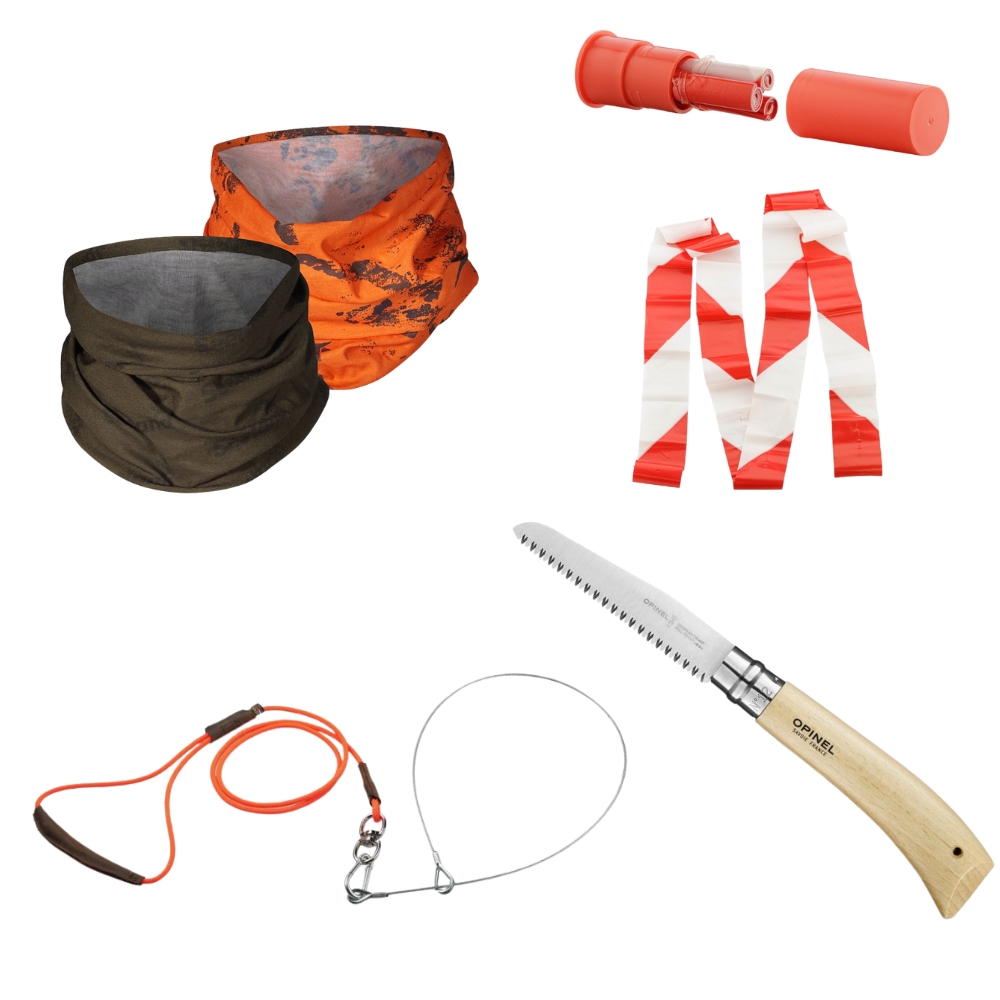 Pack Battue Essentiel : Scie Personnalise - Tire-gibier - Rubalise - Tour de cou