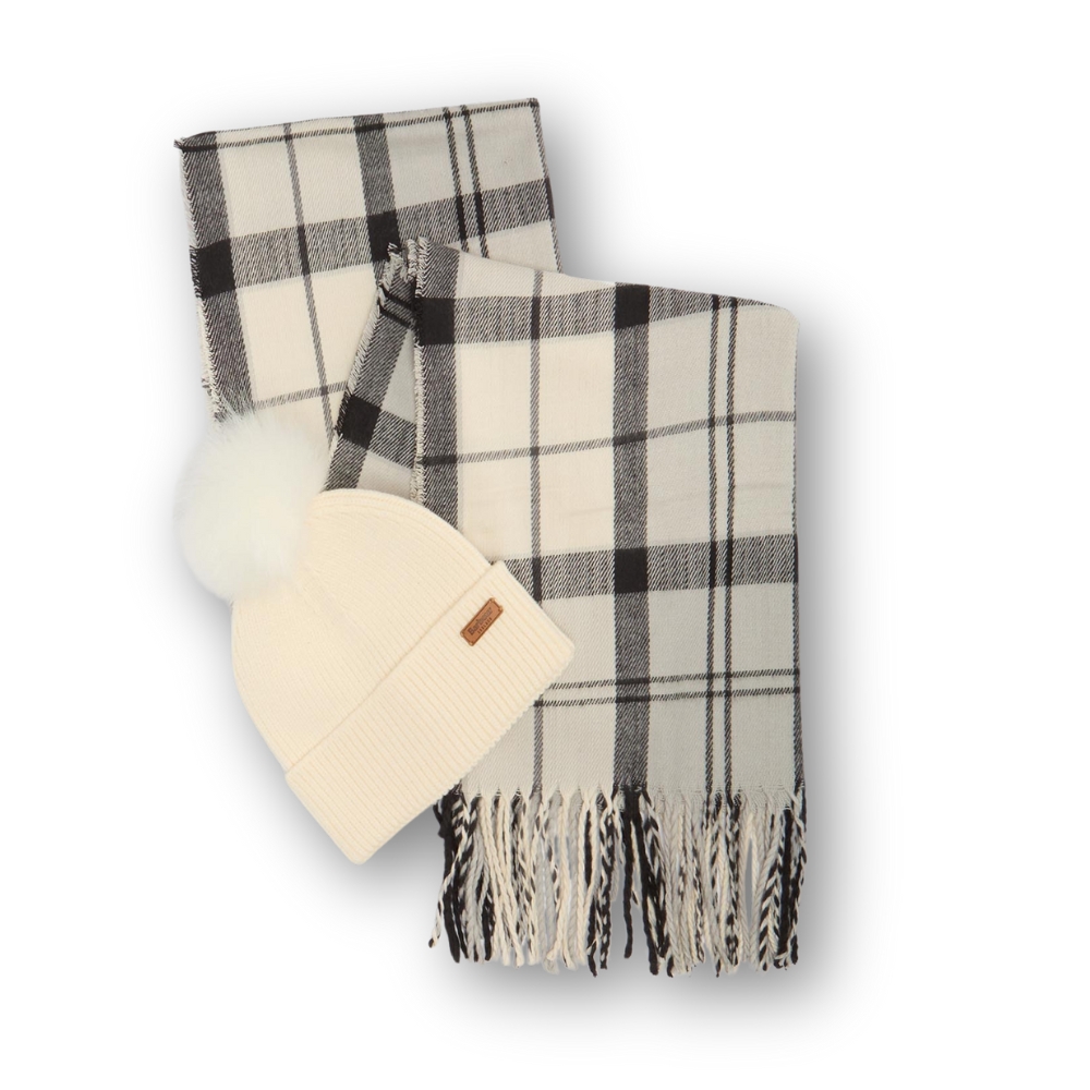 Coffret Barbour Femme Bonnet + charpe Monochrome Tartan