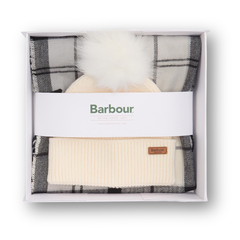 Coffret Barbour Femme Bonnet + charpe Monochrome Tartan