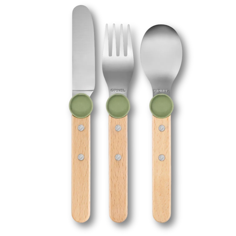 Opinel Le Petit Gourmet : Set de Couverts Bout Rond et �volutif (Vert Olive)