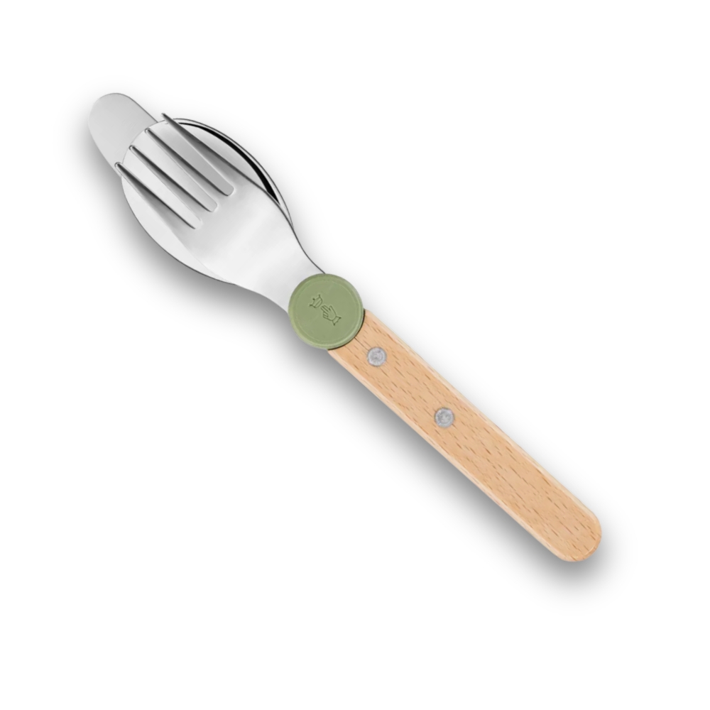 Opinel Le Petit Gourmet : Set de Couverts Bout Rond et évolutif (Vert Olive)